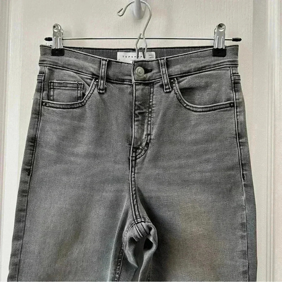 Topshop Jamie High  Rise Skinny Jeans Jagged Hem Cropped Ankle Grey Size 26 - Picture 6 of 15